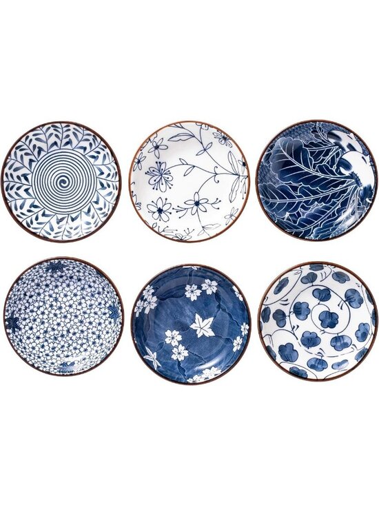 Other - Set of 6 Japanese Ceramic Dipping Bowls - 4'' Blue & White Soy Sauce Dishes